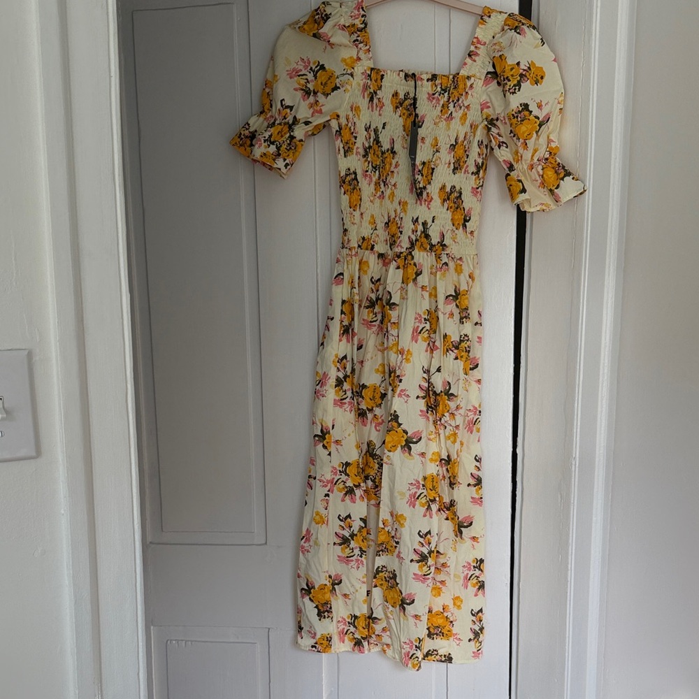Floral Square-Neck Midi Dress - Yellow Flower Print Damaris Bailey medium